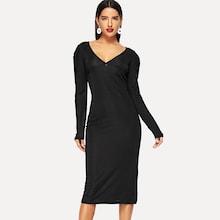 Shein V Neck Solid Bodice Dress