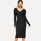 Shein V Neck Solid Bodice Dress