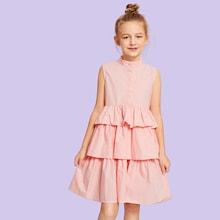 Shein Girls Layered Ruffle Hem Shirt Dress