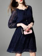 Shein Navy Tie Neck Contrast Gauze Drawstring Lace Dress