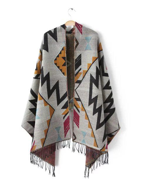 Shein Grey Geometric Print Fringe Edge Scarf