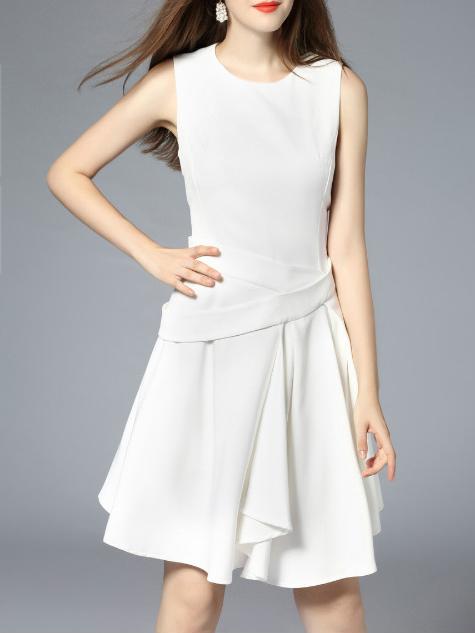 Shein White Crew Neck Asymmetric Dress