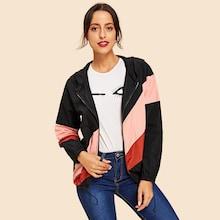 Shein Zip Up Hooded Color-block Jacket