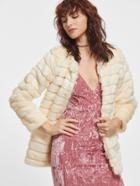 Shein Beige Open Front Faux Fur Coat
