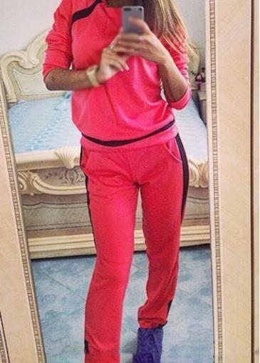 Rosewe Round Neck Sweatshirt And Red Loose Pants