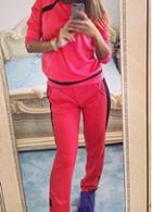 Rosewe Round Neck Sweatshirt And Red Loose Pants