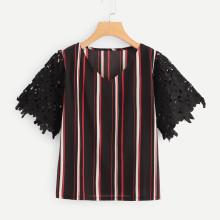 Shein Lace Sleeve Striped Blouse