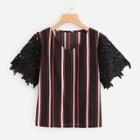 Shein Lace Sleeve Striped Blouse