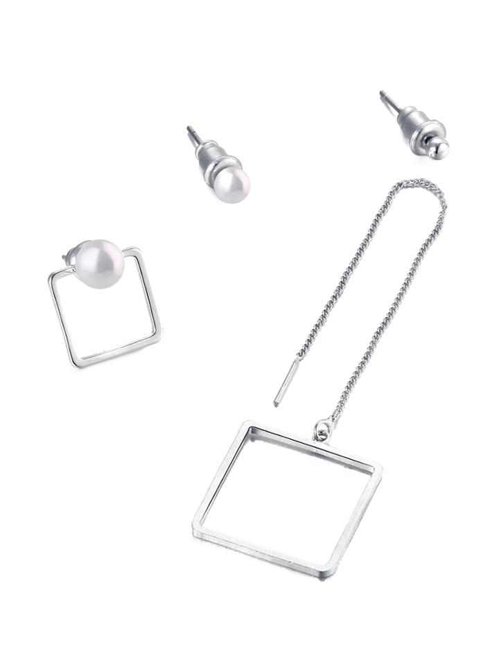 Shein Silver Square Shaped Drop Earring Set