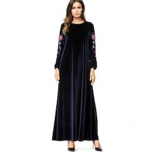 Shein Velvet Floral Embroidered Bishop Sleeve Dress