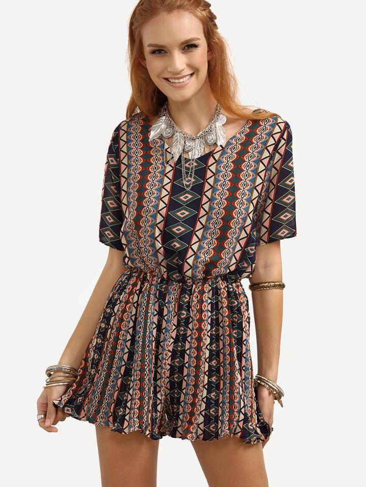 Shein Cutout Tie-back Multicolor Geometric Print Dress