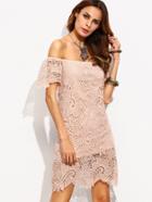Shein Light Pink Crochet Off The Shoulder Sheath Dress