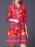 Shein Hot Pink V Neck Zebra Print Drawstring Dress