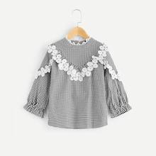 Shein Toddler Girls Contrast Flower Gingham Blouse