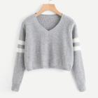 Shein Plus Contrast Striped Side V-neck Sweater