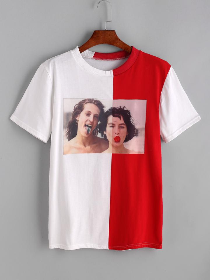 Shein Color Block Graphic Print T-shirt