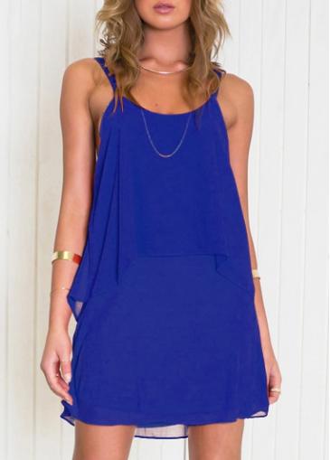Rosewe Hollow Back Blue Chiffon Straight Dress