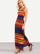 Shein Multicolor Irregularstripescoopnecksplit Dress