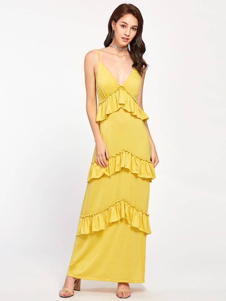 Shein Plunge Flounce Tiered Cami Dress