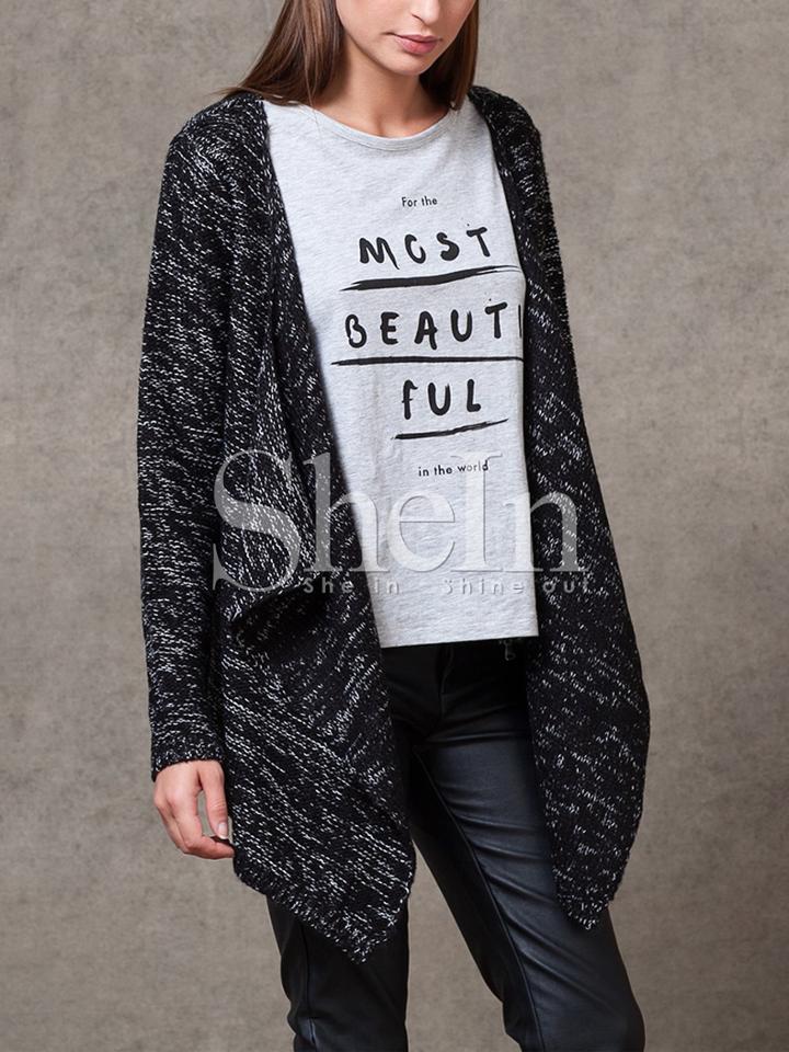 Shein Black Shawl Collar Tweed Coat