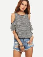 Shein Black And White Striped Cold Shoulder Blouse