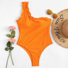 Shein One Shoulder Lettuce Trim Swimsuit