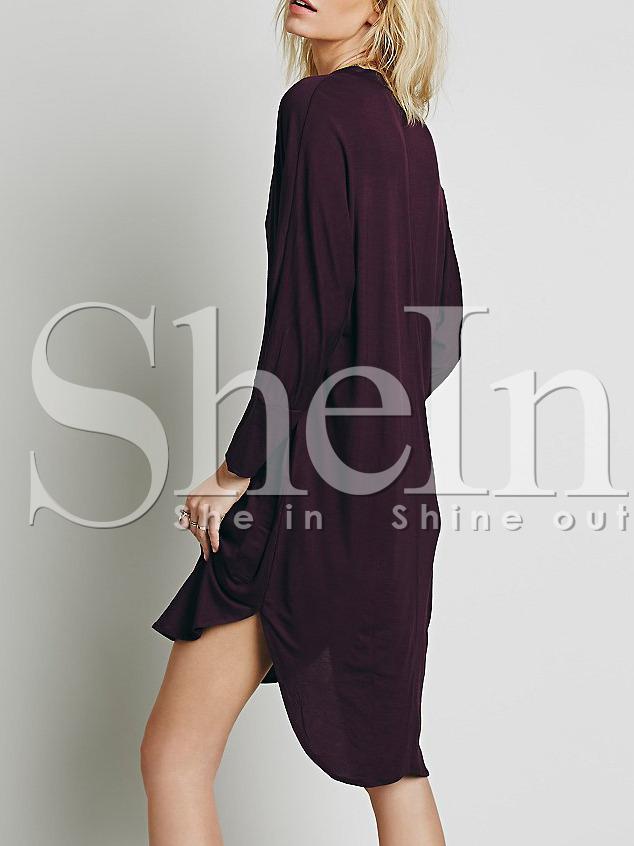 Shein Purple Long Sleeve Deep V Neck Dress