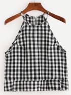 Shein Black White Checkerboard Ruffled Halter Neck Top