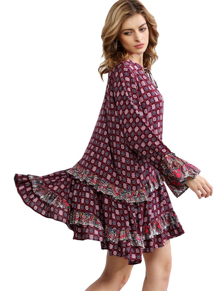 Shein Multicolor V Neck Ruffle Shift Dress