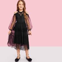 Shein Girls Open Shoulder Lace Overlay Dress