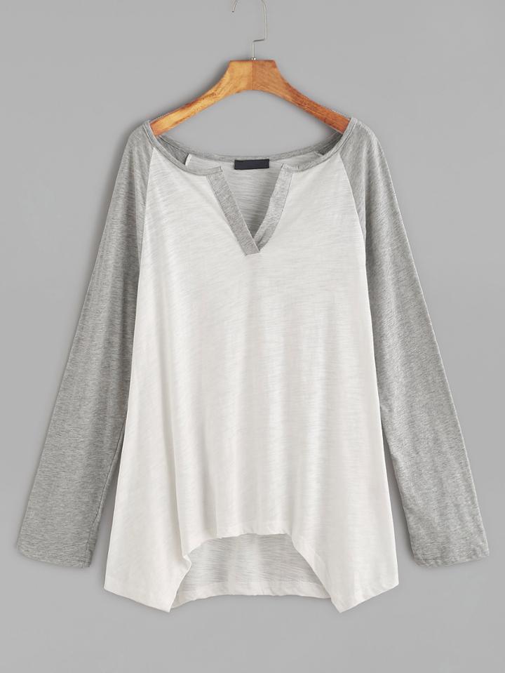 Shein Contrast Raglan Sleeve High Low T-shirt