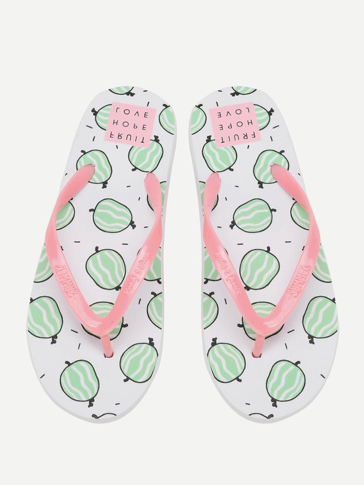 Shein Watermelon And Letter Print Toe Post Sandals