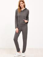 Shein Dark Grey Hooded Cable Pattern Sweatshirt With Pants