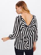 Shein Flounce Bow Back Striped Blouse