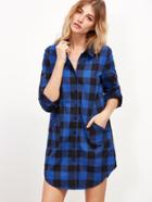 Shein Blue Checkered Roll Sleeve Shirt Dress
