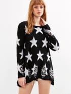 Shein Black Star Pattern Ripped Sweater