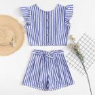 Shein Frill Sleeve Striped Top With Shorts