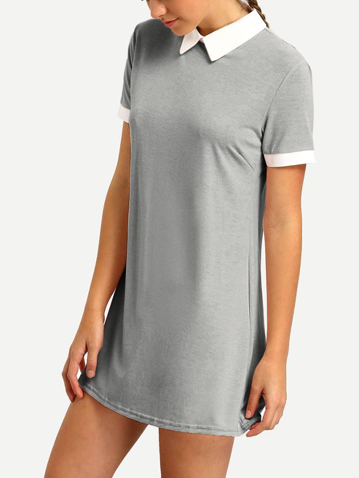 Shein Grey Contrast Collar Shirt Dress