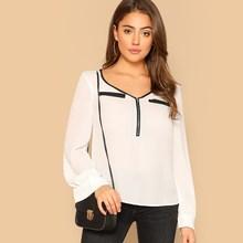 Shein Contrast Binding Half Placket Blouse