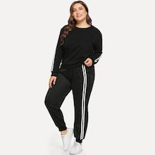 Shein Plus Contrast Striped Side Top With Pants