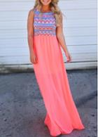 Rosewe Round Neck Sleeveless Patchwork Bohemian Maxi Dress