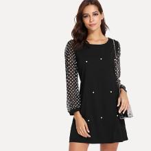 Shein Faux Pearl Dot Print Dress