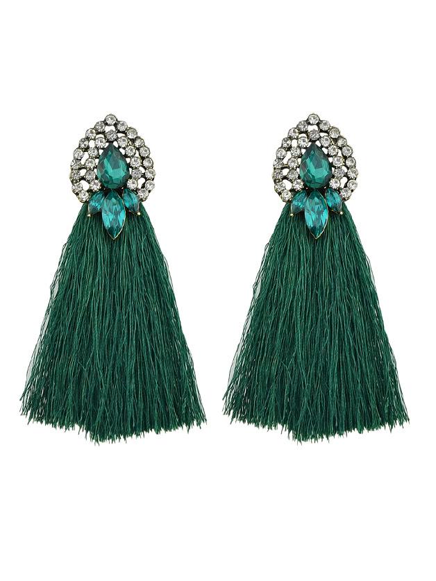 Shein Green Bohemian Style Colorful Water Drop Crystal Tassel Long Dangle Earring