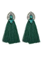 Shein Green Bohemian Style Colorful Water Drop Crystal Tassel Long Dangle Earring