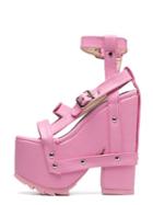 Shein Pink Peep Toe Buckle Strappy Platform Chunky Wedges