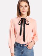 Shein Faux Pearl Self Tie Neck Shirt