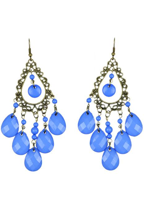 Shein Blue Tassel Rhinestone Water Drop Bead Earring