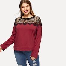 Shein Plus Scalloped Eyelash Lace Yoke Sweatshirt