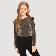 Shein Girls Ruffle Armhole Glitter Tee