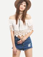 Shein Off-the-shoulder Lace Trimmed Crop Blouse